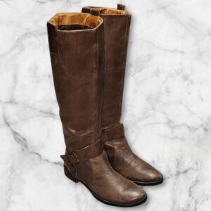 Women Vintage Leather Brown Tall Riding Boots By Nine West Size 8M.